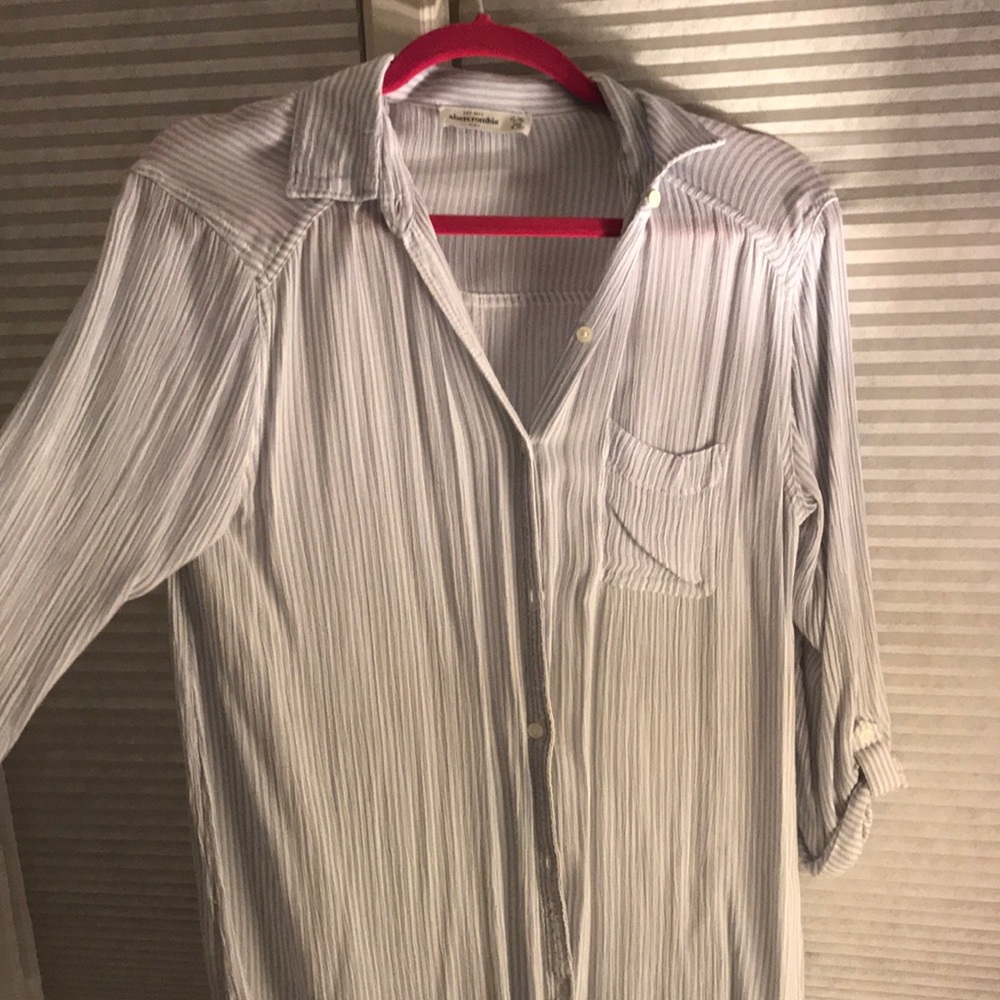 Baby blue and white striped button down